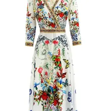 Подиумные бабочки цветочные рубашки платье для женщин лето осень принт белый 3/4 рукав винтажные Вечерние Платья De Verano Longo