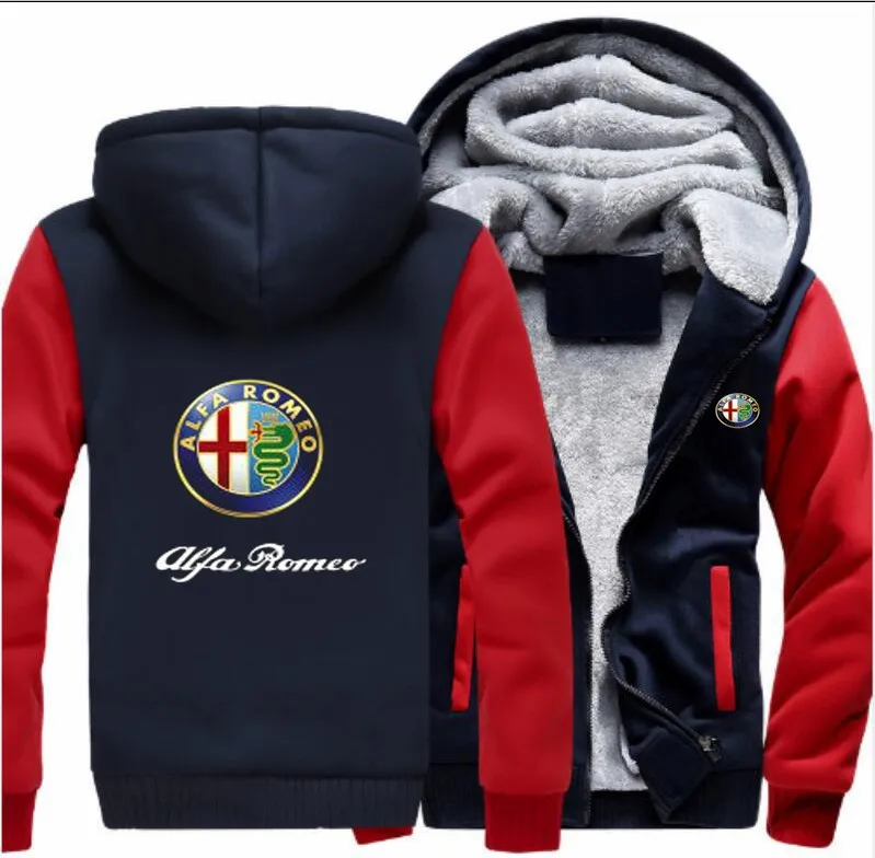 Толстовки мужские зимние теплые утепленные толстовки Alfa Romeo пальто-пуловеры куртки на молнии - Цвет: 4
