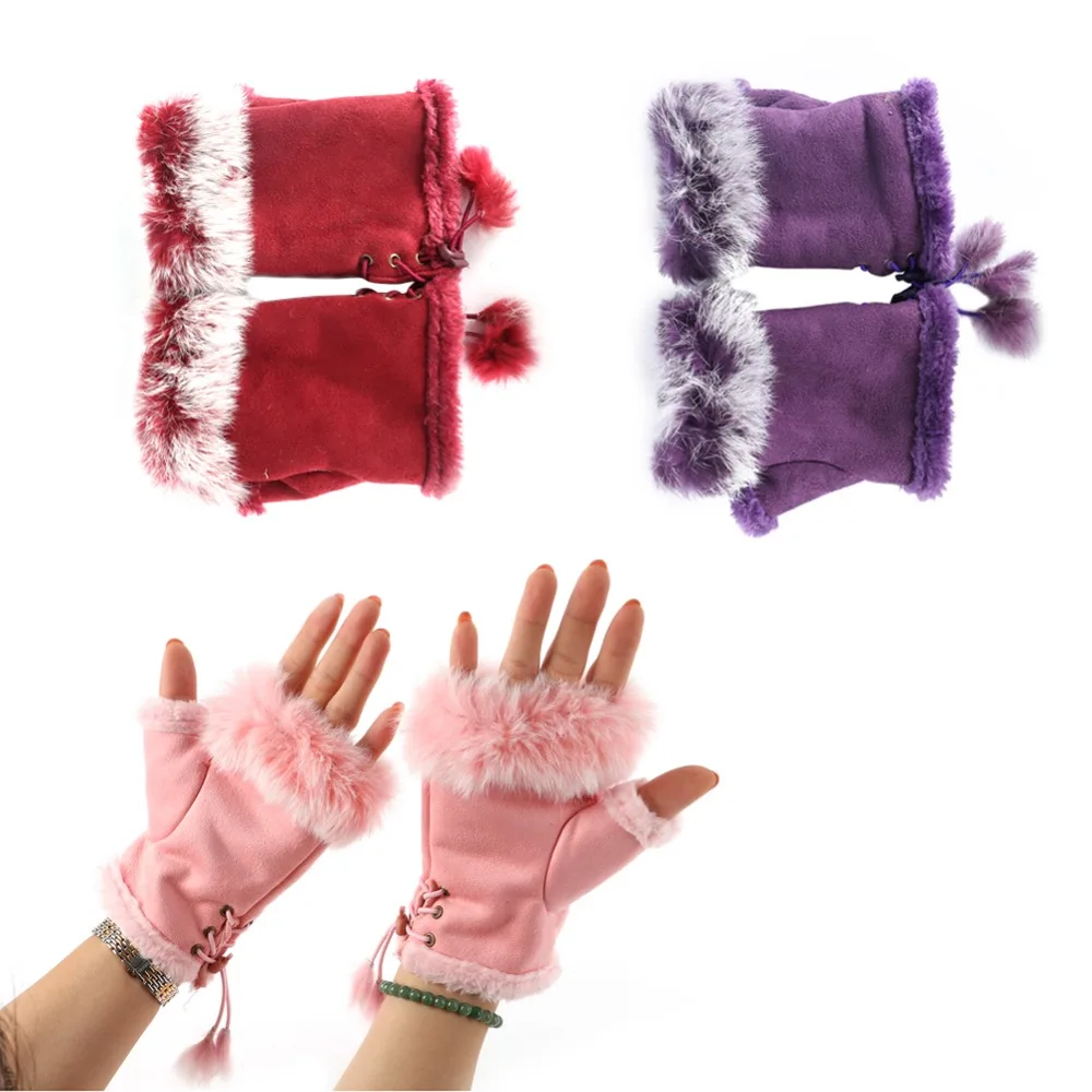 Гарантия качества, модные женские зимние перчатки с искусственным кроличьим мехом на запястье, 13 цветов