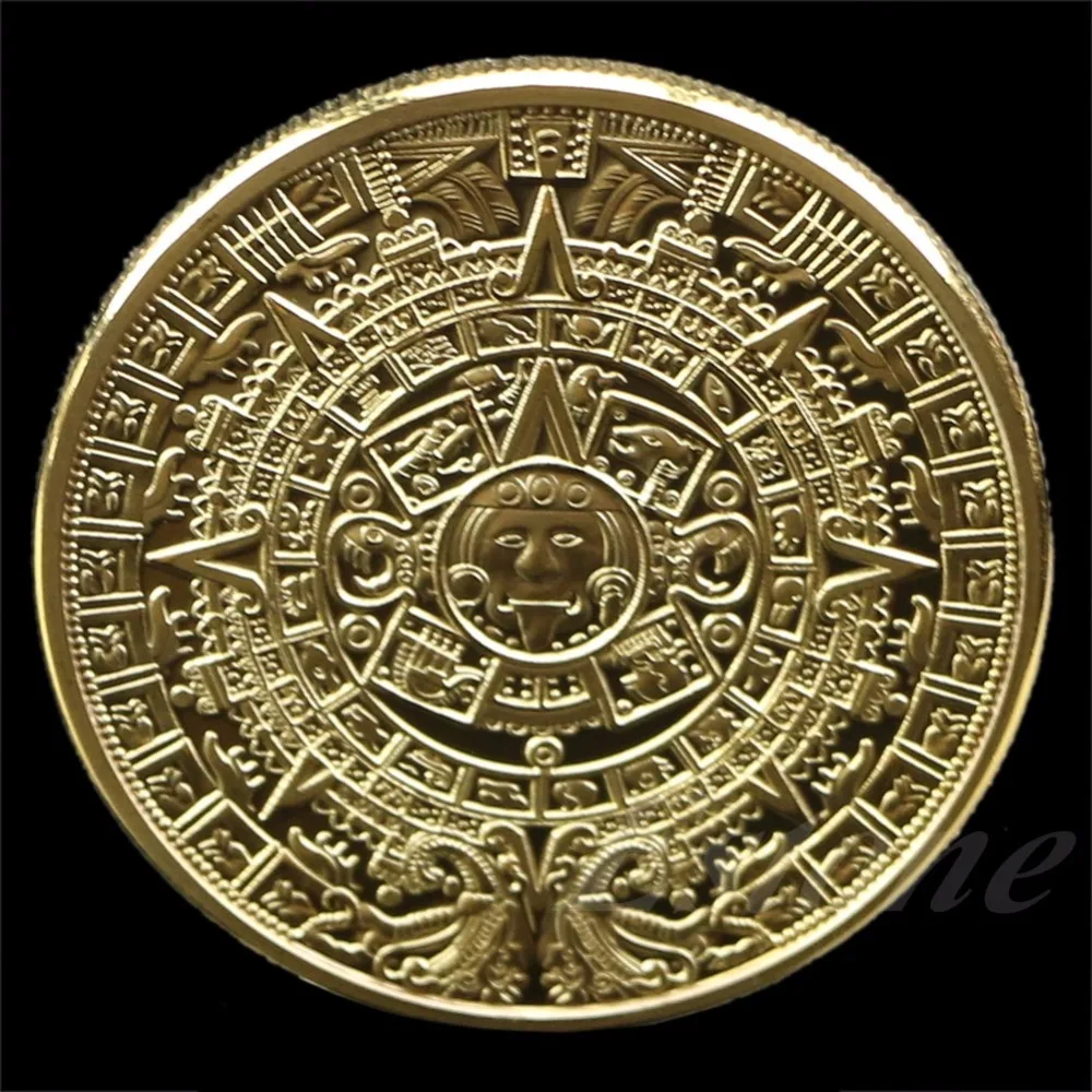 1 х ацтекский календарь Майя сувенир позолоченный посеребренный Памятная коллекция монет подарок