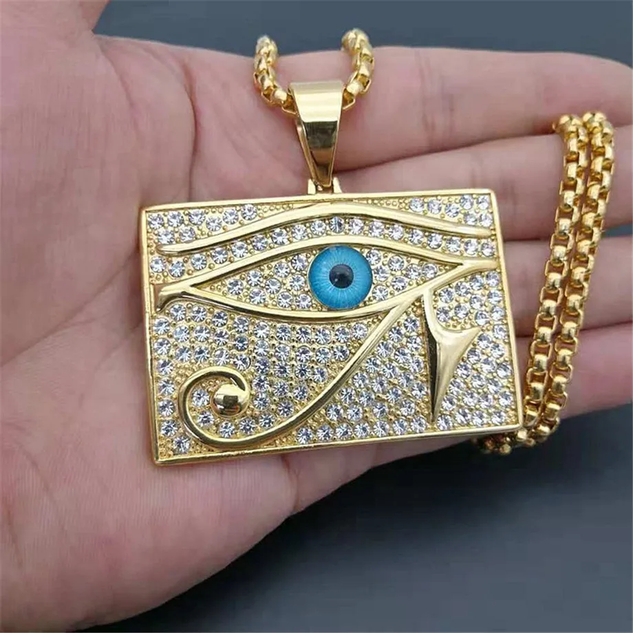 Men's Necklace Stainless Steel Link Chain Punk Egyptian Eye of Horus