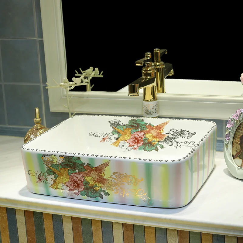 Europe style chinese washbasin sink Jingdezhen Art Counter Top ceramic bathroom sink bathroom ceramic sink rectangular (9)