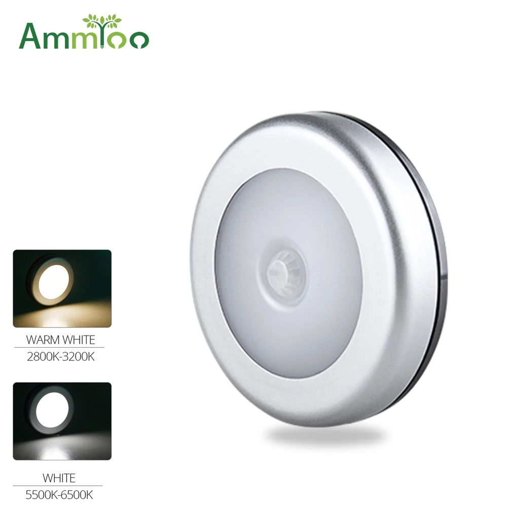 AmmToo PIR Motion Sensor LED Lights 6Leds Round Wireless Closet