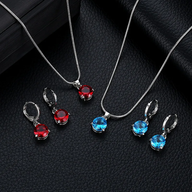 

New hot fashion temperament jewelry necklace /earrings two-piece round multicolor crystal pendant set