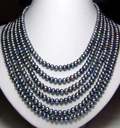 

fast Long 130" 7-8mm Black Akoya Cultured Pearl Necklace AAA