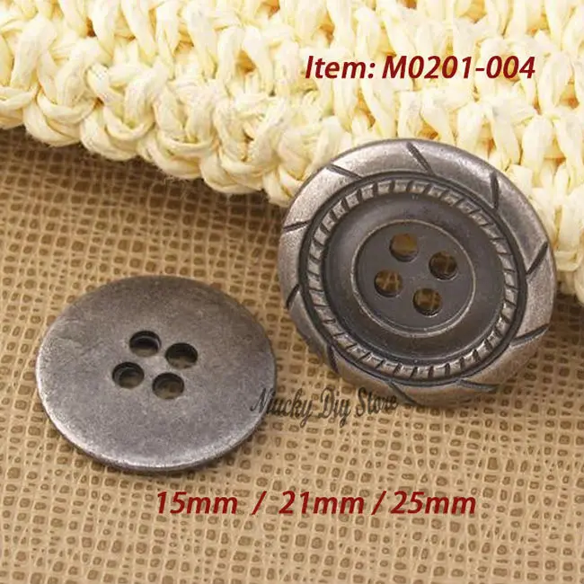 Buy Metal sewing buttons 25mm/21mm/15mm zine alloy buttons 4 hole antique