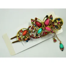 SODIAL(R) прекрасный старинный Кристалл Бабочка шпильки для волос палка для волос клип Красота Инструменты-красочные