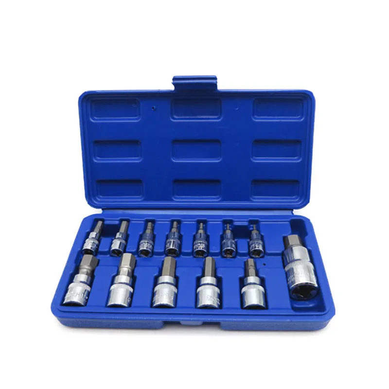 

13pcs Quality Hex Allen Key Bit Socket Nust Set, SAE CR-V Stee For Auto Car Repair Hand Tools Sets 1/2'' 3/8'' 1/4''Drive