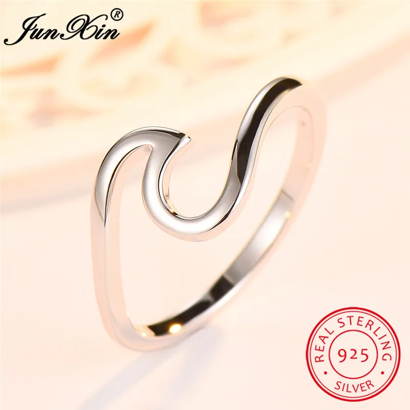 

Boho Female Simple Wave Ring Real 925 Sterling Silver Wedding Jewelry Promise Engagement Rings For Women Girlfriend Gifts