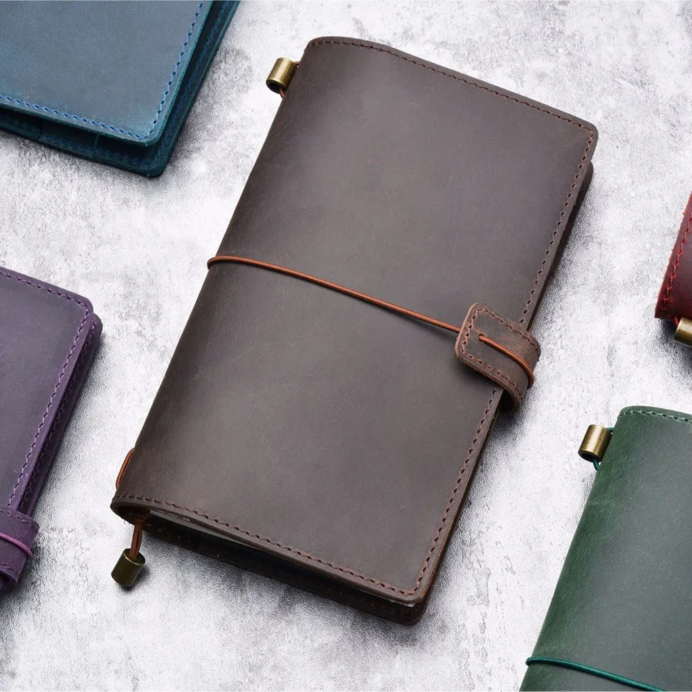 

Multifunction Genuine Leather Handmade Cowhide M Size Traveler's Notebook travel diary DIY replaceable inserts