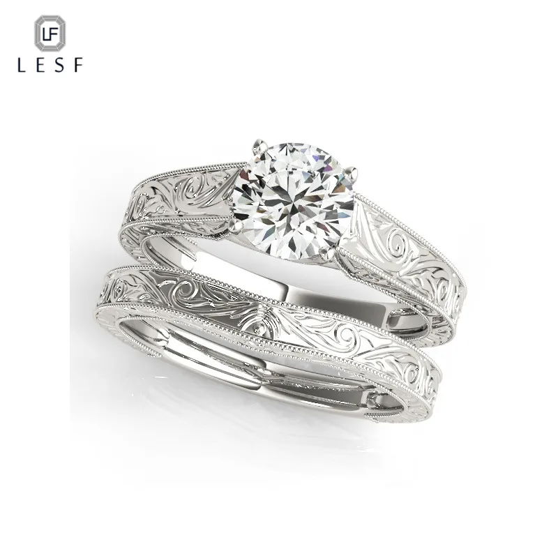 

LESF Vintage Women Engagement Ring 1 Carat Round Cut Sona 925 Sterling Silver Fashion Jewelry Women Wedding Ring