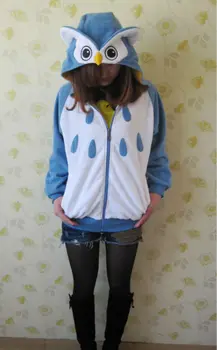 

2013 Winter Spring Lovely Owl Hoodie Pokemon Animal Ear Ears Face Tail Zip hoody Sweatshirt Cotton Yellow Coat Cosplay Costume