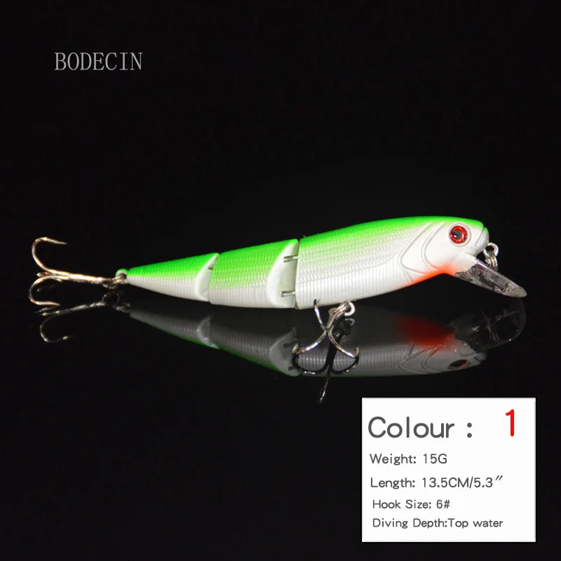 1pcs Minnow Fishing Wobblers Fake Lure 135mm 15g Lures 3 Segment Hard Artificial Bait Tackle For Peche Supplies Sea Fish 6# Hooks (1)