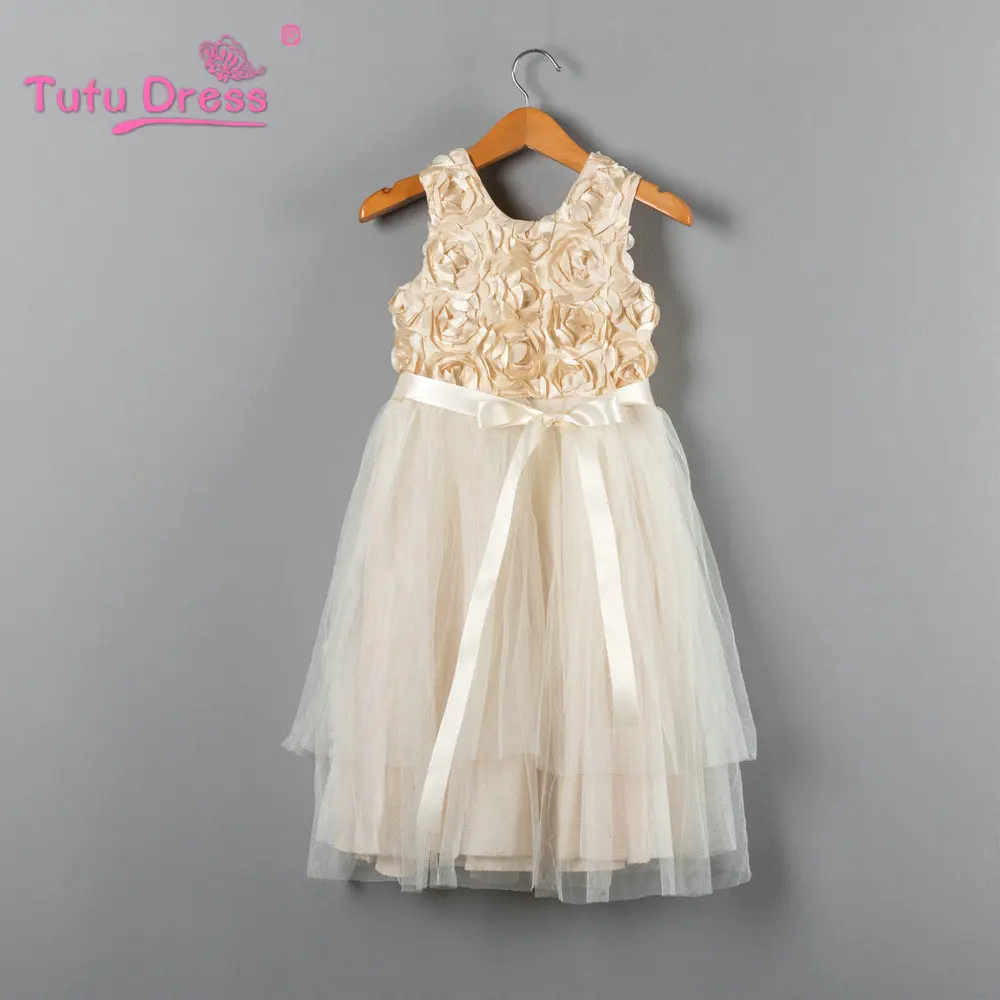 2018 Summer New Kids Dress Princess Party Costume Infant Clothing Cream Rosette Baby Clothes