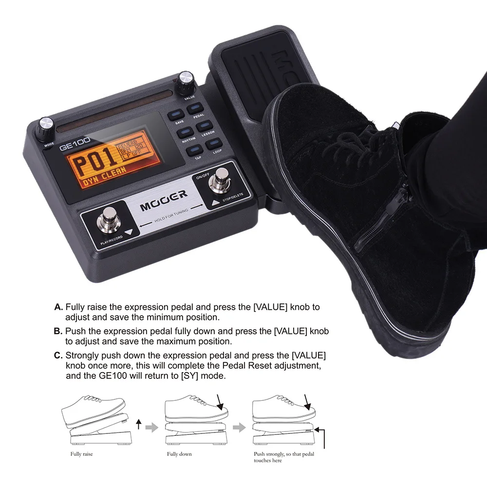 MOOER GE100 Ÿ Ƽ Ʈ μ    ڵ ڽ , LCD ÷ Ÿ ׼ PE100