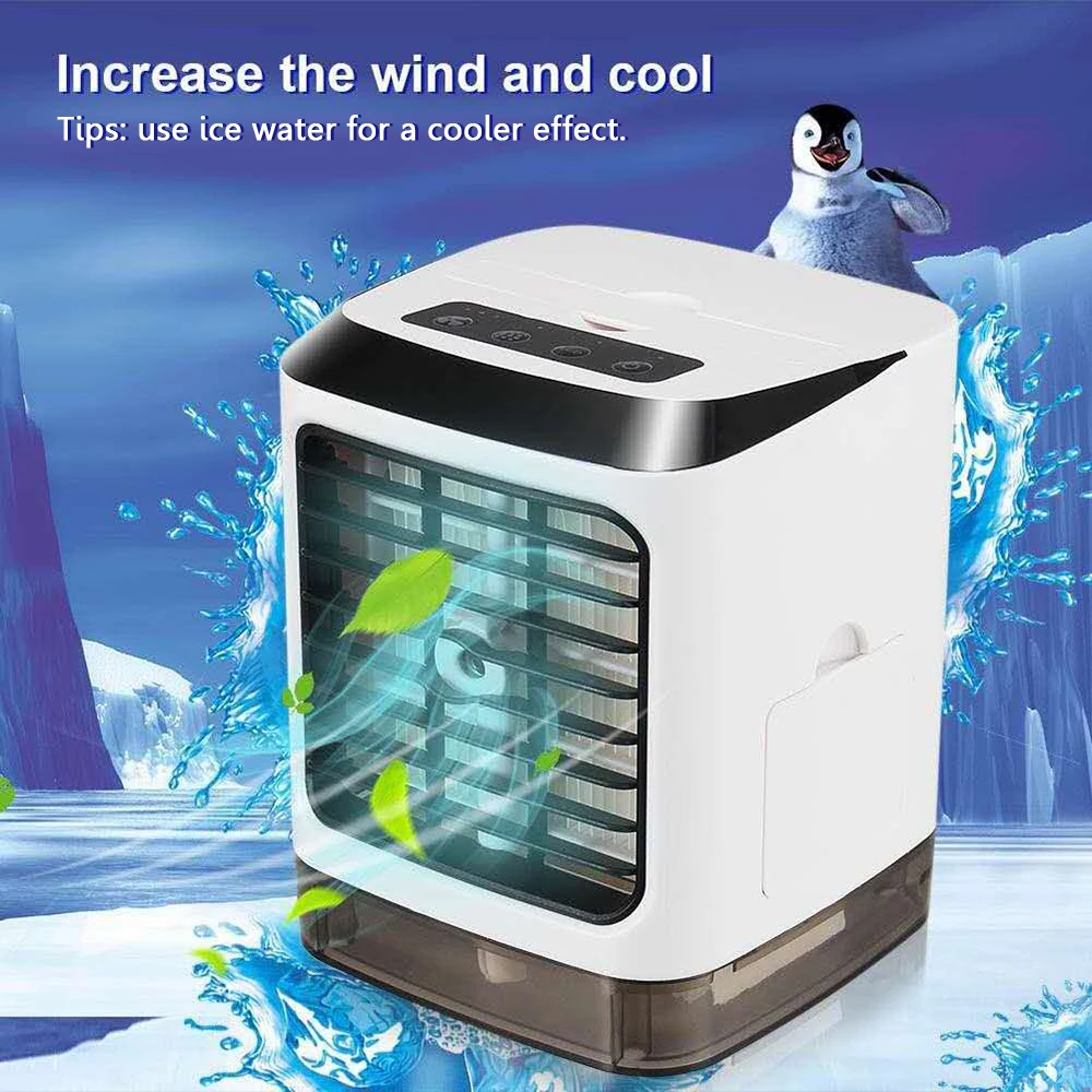 

Mini USB Cooler Fan Portable Desktop Air Conditioner Humidifier Air Cooling Fan with 7 Colors LED Light for Home Office Summer