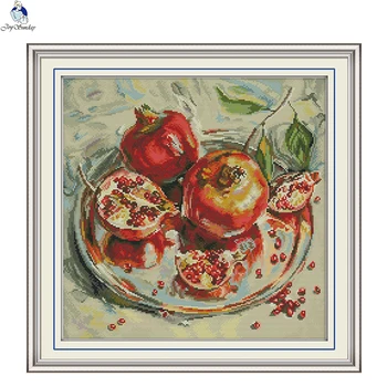 

JoySunday cross stitch kits needlework set Pomegranate Fruit Still Life 14CT 11CT cotton painting gift art factory wholesale