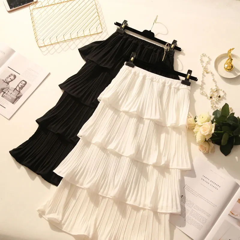 2019 новые летние женские юбки оборками-line насыщенный Белый Черный все матч юбки мода все принцессы женские юбки наивысшего качества