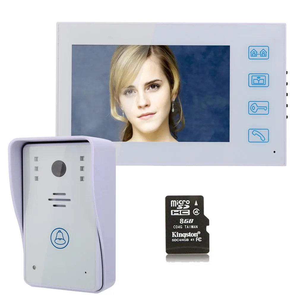 

7" HD Recording Video Door Phone Intercom Doorbell With 8G TF Card Touch Button Remote Unlock Night Vision Security CCTV Camera