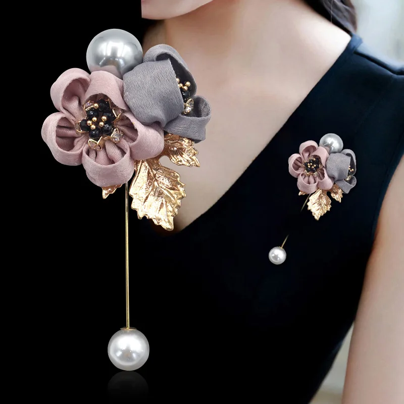 i-Remiel Flower Brooch Pin Ladies Cloth Art Pearl Fabric Shawl Pin 6