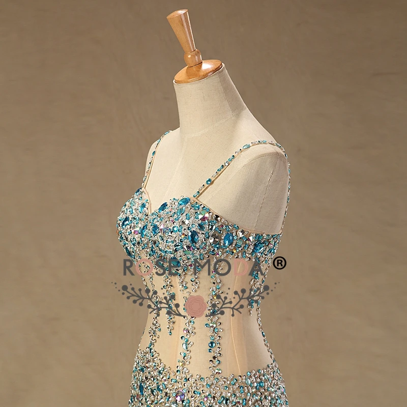 Роза Moda Sexy Blue с кристаллами для платья для выпускного 2019 отражающие платья