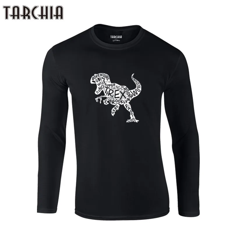 Мужские облегающие рубашки TARCHIA 2021 с длинным рукавом силуэт динозавра Забавный