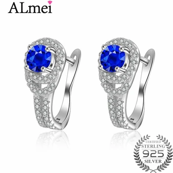 

Almei Luxury AAAA Blue Round Cubic Zirconia Crystal Stud Earrings for Women 925 Sterling Silver Jewelry Gift with Box 40% EH010