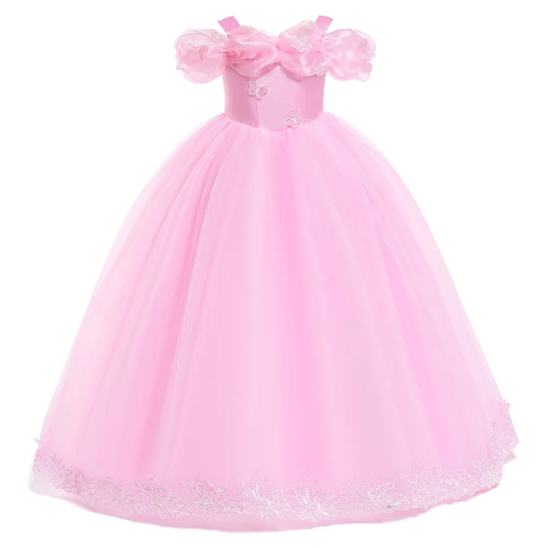 

Girls Dress Snow White Lace Butterfly Pattern Princess Dresses For Girl Birthday Present Party Formal Dress Christmas Costume