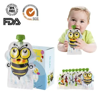 

8pcs 148ml Double Zipper Breast Milk Storage Bag BPA Free Reusable Sealed Homemade Puree Pulp Food Pouch Cartoon Owl Storage Bag