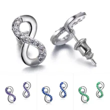 Милые маленькие хрустальные серьги-заклепки для женщин и мужчин 925 Серебряный однотонный цвет розовое золото черный белый фиолетовый бесконечные серьги ювелирные изделия