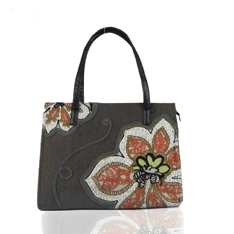 Handmade Magnolia Embroidery bag Senior top handle Cotton shoulder bags