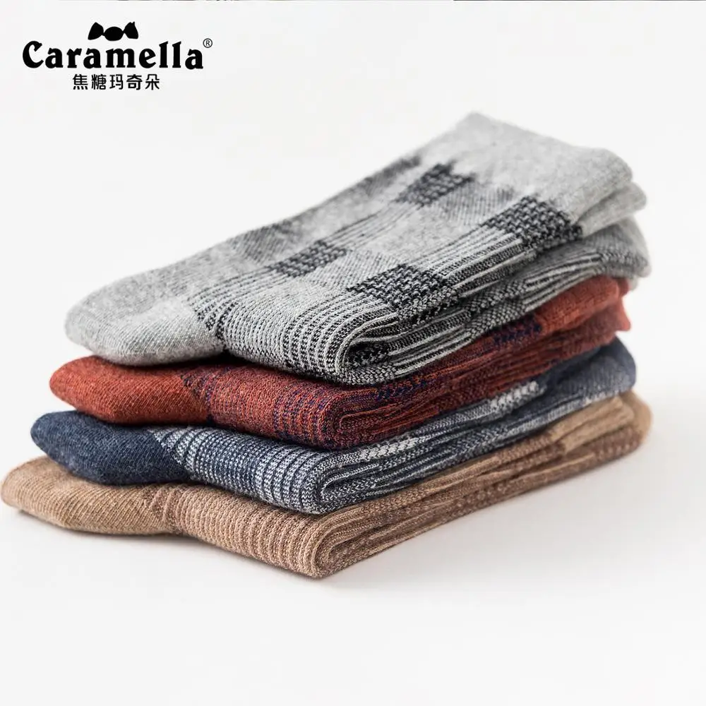 Caramella 4 пар/лот мужские классические стильные носки до середины голени хлопок