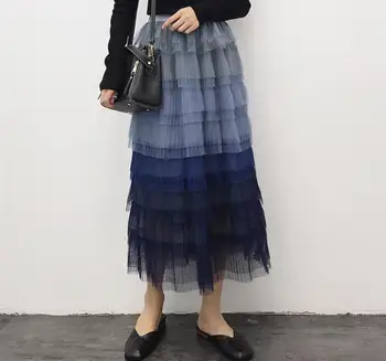 

2018 autumn and winter new woman fashion splice Gradient skirt woman Mesh cake skirt Temperament fashion Mesh female skirt