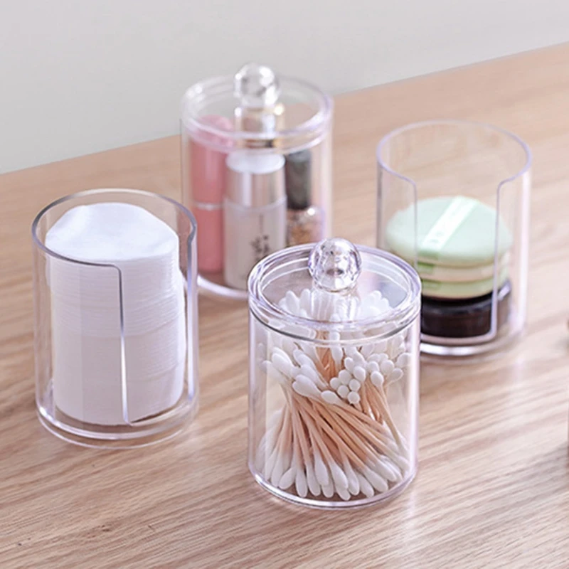 

Transparent Plastic Organizer Box Round Container Storage Makeup Cotton Pad Swab