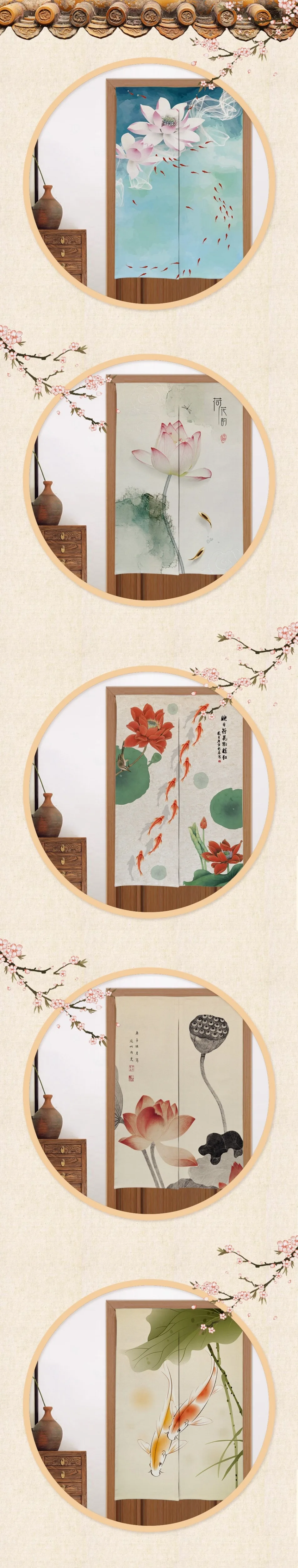 1PCS Ink Painting Chinese Japan Style Door Curtains Decorative Door Curtains Home Decor Kitchen Door Curtains RodPocket HM019#30