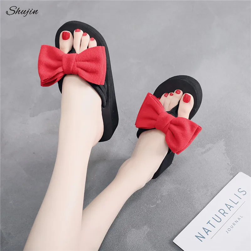 

SHUJIN Slippers Women Bow Summer Sandals Slipper Indoor Outdoor Flip-flops Beach Shoes Female Fashion Shoes chanclas mujer