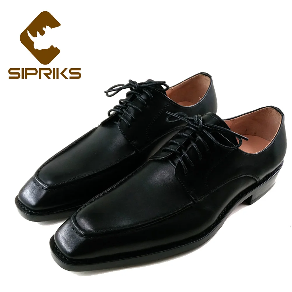 Sipriks Genuine Leather Black Dress Shoes Italian Custom Goodyear