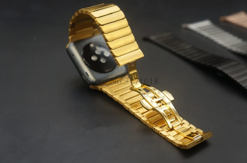 Роскошные нержавеющая сталь браслет из звеньев для apple watch Series 1 2 3 ремешок 38 мм 42 Бабочка Пряжка металлический