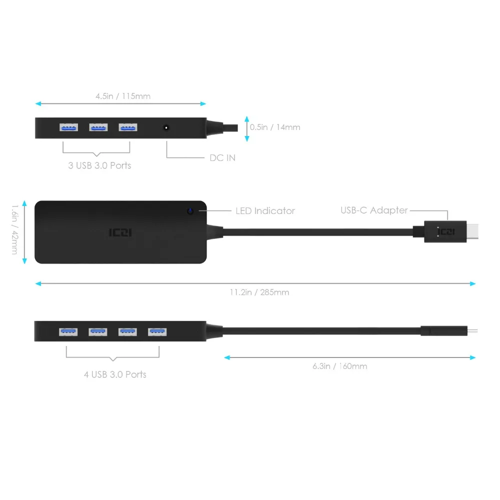 ICZI نوع C إلى 7 * USB 3.0 الموانئ محور USB C نوع C محور نقل البيانات ل ماك بوك ChromeBook بكسل أيسر ASUS الكمبيوتر المحمول التبعي