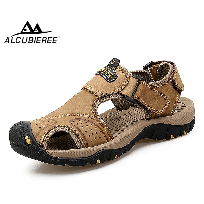 Kaufen Günstig ALCUBIEREE Mens Hohe Qualität Gleitet Echte Echtes Leder Männer sandalen, Sommer marke strand hausschuhe