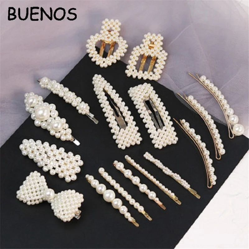 

BUENOS Pearls Hair Clips for Women Fashion Sweet Hairgrips Korean Style Hairpins Alloy Hairgrip Girls Hair Accessories CE05122