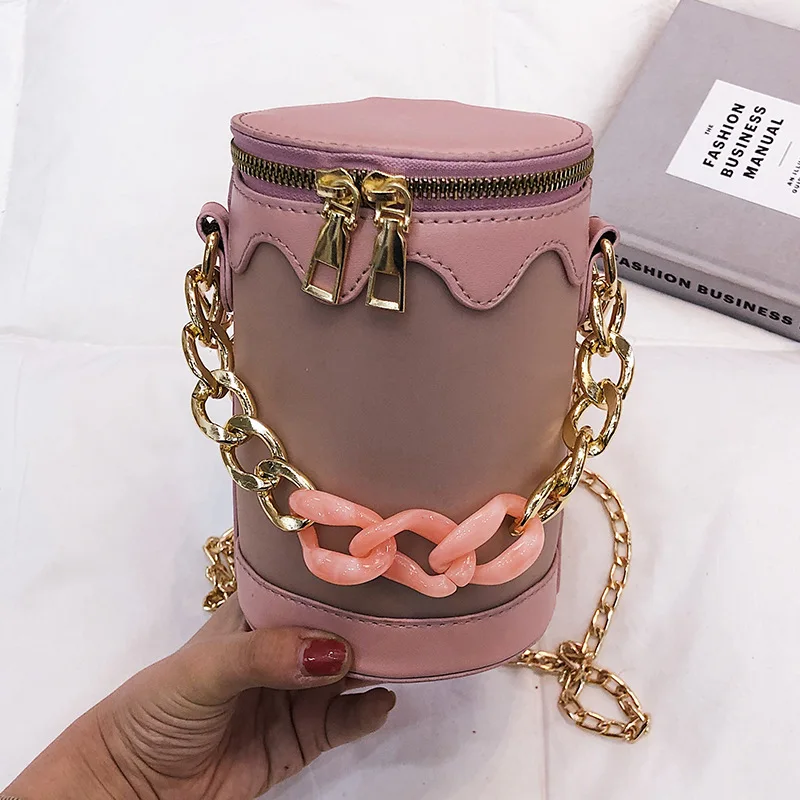 

Small bag female 2019 new Korean fashion sense of nature wild chain handbag shoulder Messenger cylinder bag