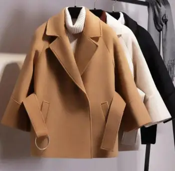 

Women Short Woolen Coat Belt Jacket Woollen overcoat for women in autumn and winter