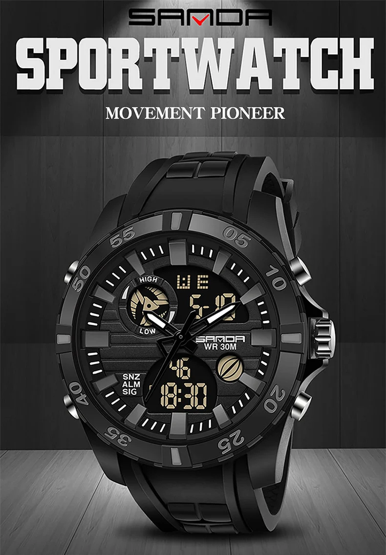 SANDA Топ Роскошные, спортивные и фирменные часы мужские модные цифровые кварцевые часы 30 м водонепроницаемые повседневные военные наручные часы Relogio