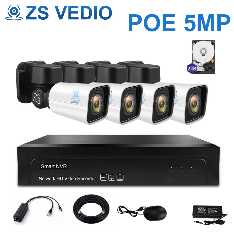 ZSVEDIO система видеонаблюдения ip камера безопасности H.265 5.0MP PTZ 4CH POE 4X Zoom Full HD Ночное