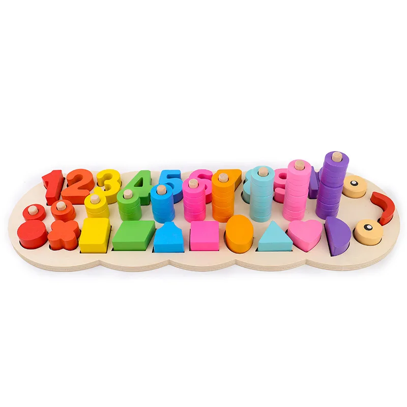  New Wooden Baby Toys Log Board of Caterpillar or Two- one Log artihmic Plate of Caterpillar Geometr