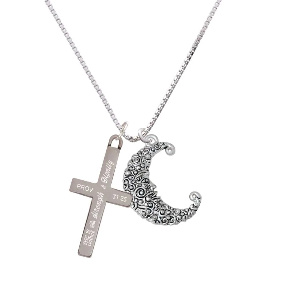 Large Swirl Man in Moon - Strength and Dignity - Cross Necklace
