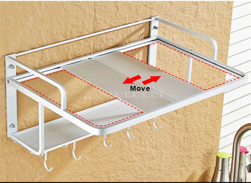 Solid Aluminum Alloy 2 Layer Kitchen Shelf Rack Support Frame Microwave Oven Wall Mount Shelf Bracket Silver Load weight 150kg