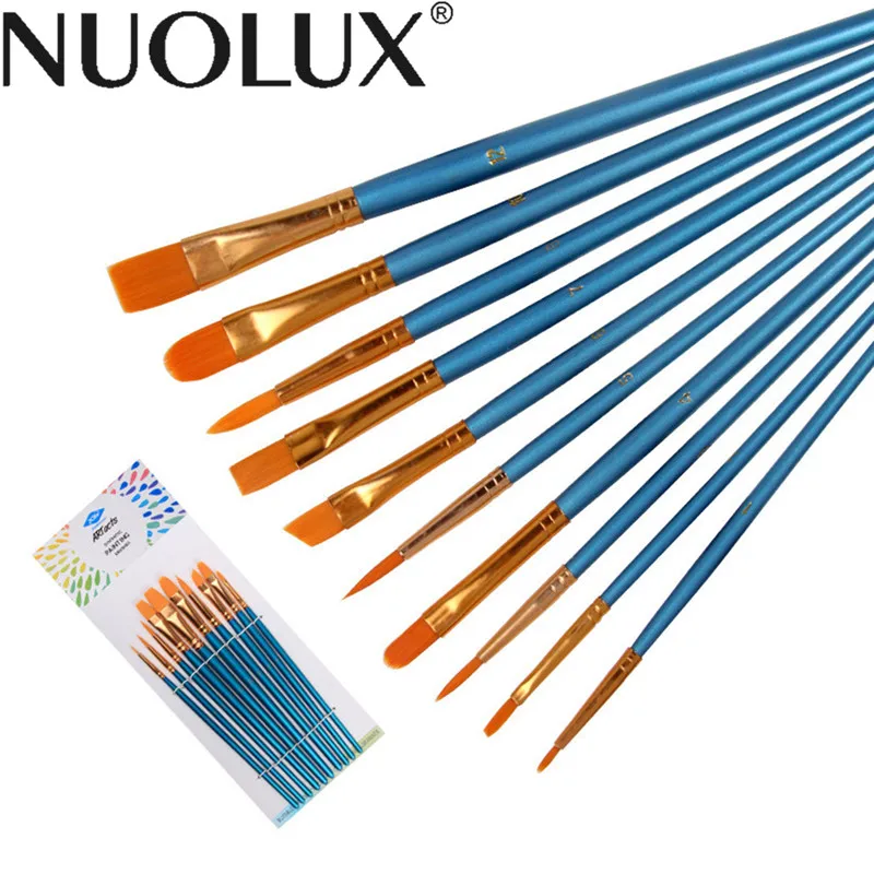 10 Pieces Watercolor Gouache Paint Brushes Different Shape Round