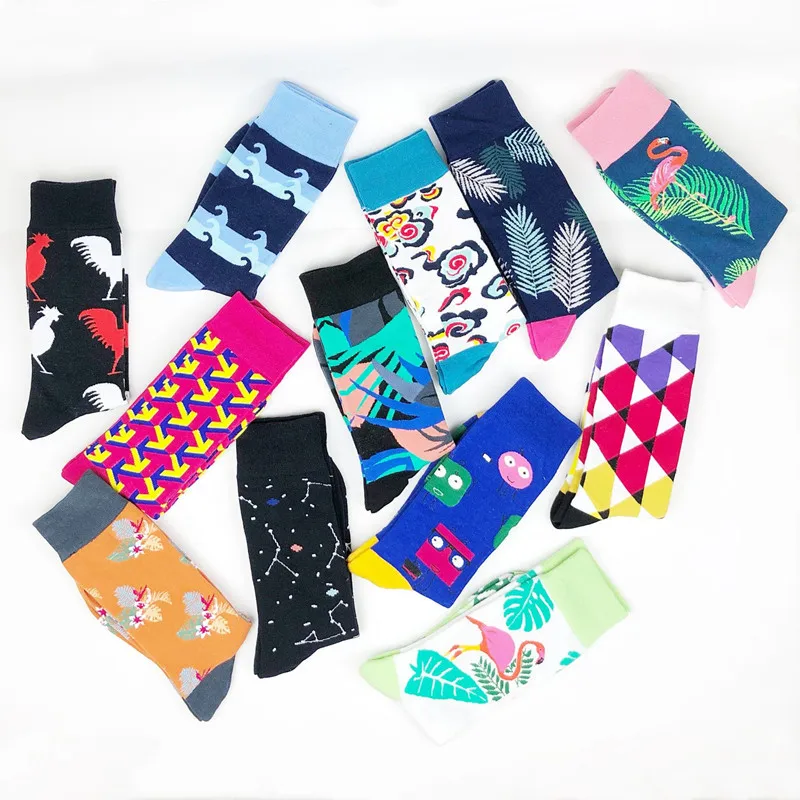 

Fashion Colorful Happy Socks men Newly Cartoon Rooster Cloud Soft Breathable Cotton Short Socks Casual Funny Socks male